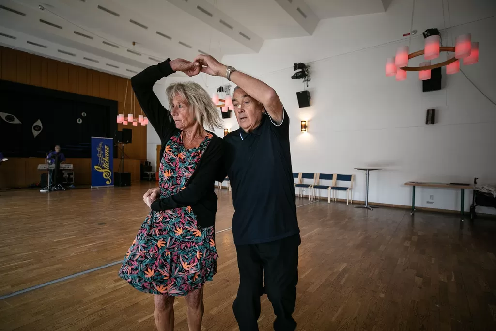 Lina Argin, a resident of Hodding, and Goran Krantz, a resident of Hagsattra, take to the dance floor. "Dancing keeps me young."Goran says.